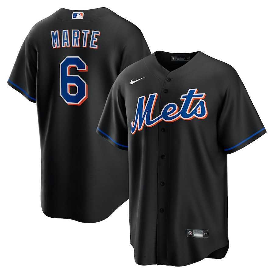 Mens New York Mets #6 Starling Marte Black Stitched Cool Base Nike Jersey
